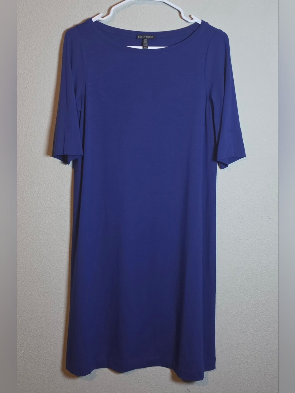 Eileen Fisher Cobalt Blue Lagenlook Jersey Knit Round Neck Dress XS Minimalist